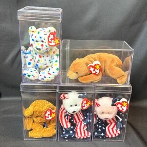 VTG Ty Beanie Babies Lot of 5 Spangle Ty 2K Cubbie Fuzz Mint Condition w/ Cases